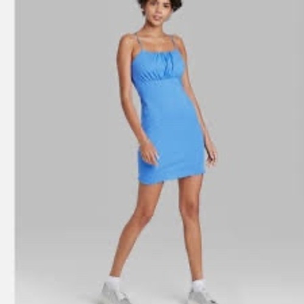 Wild Fable Blue Knit Spaghetti Strap Bodycon Mini Dress, Size XS